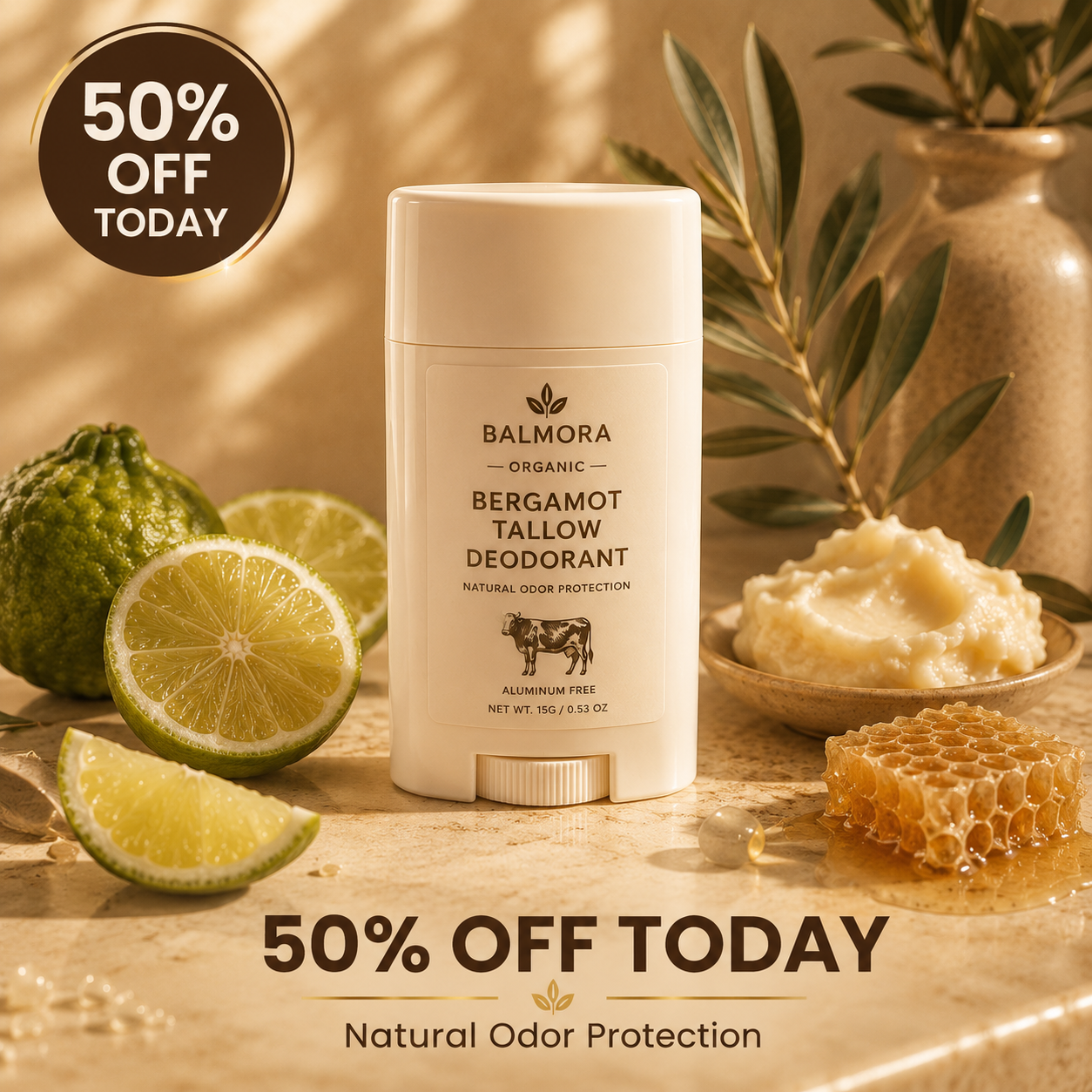 BALMORA Organic Bergamot Tallow Deodorant
